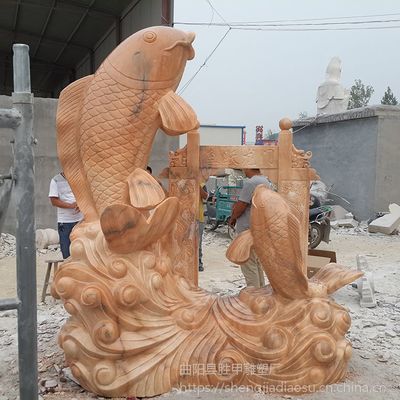 大型石雕魚雕刻與魚躍龍門流水雕塑 藝術與加工的完美結合