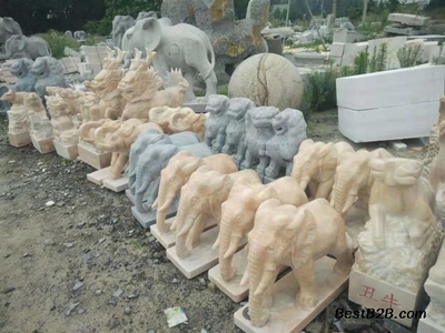 山東石雕廠家專業(yè)定制 大門口擺放石雕大象與小象的藝術(shù)與實用